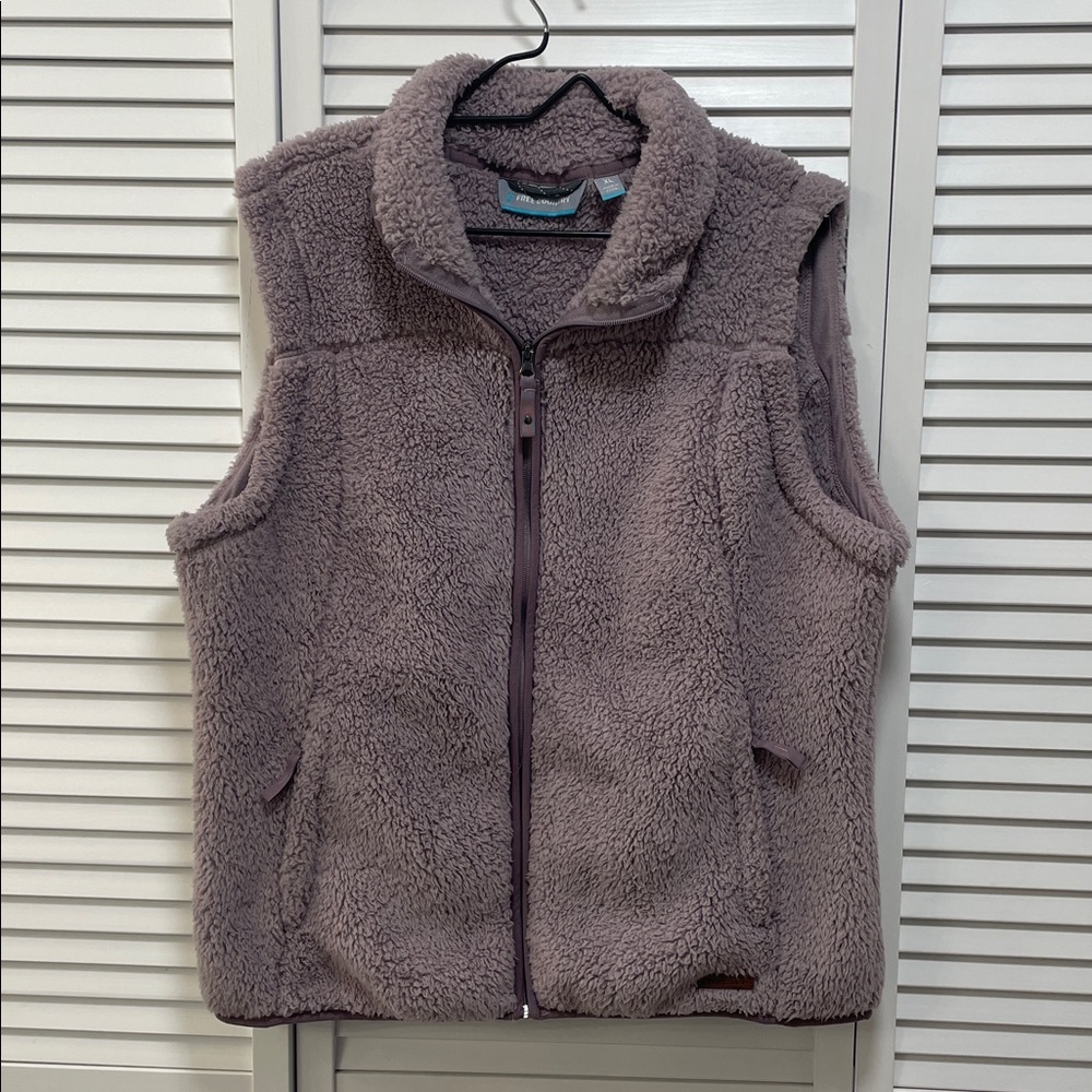 Free Country Vest Women’s Faux Fur Shell Lilac Color Pockets Size XL